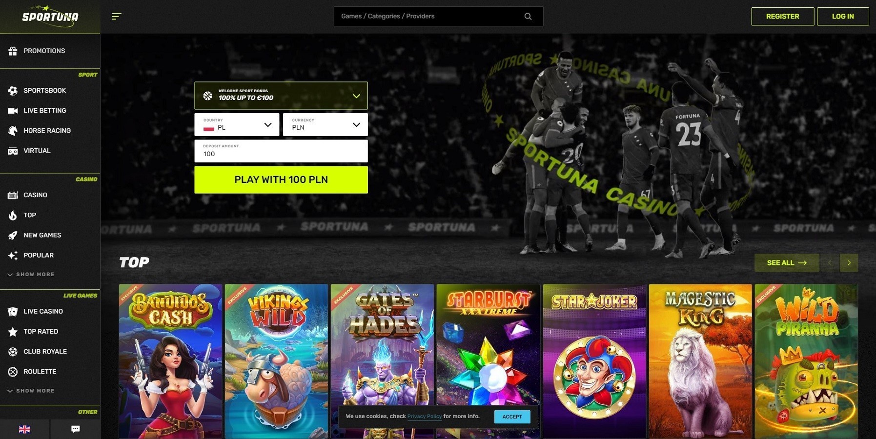 Sportuna Casino Home Page