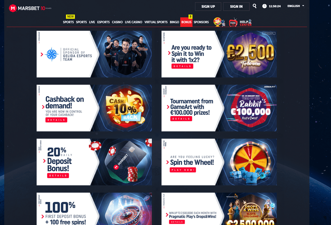Promotions and Bonuses at MarsBet Casino
