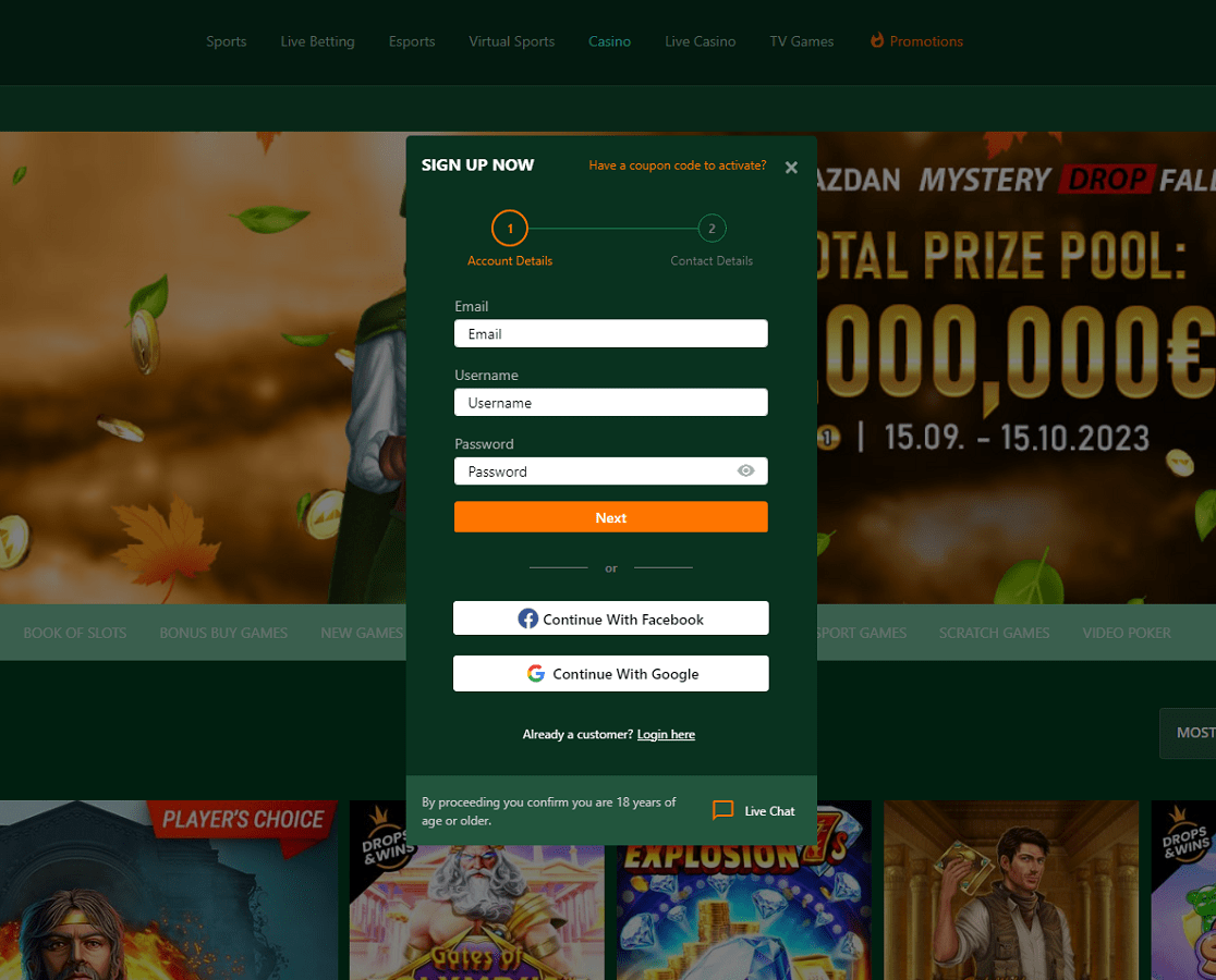 The Registration Process at Cashalot.bet Online Gambling Casino