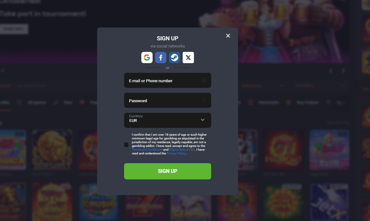 Registrierung im GG.Bet Online Casino 