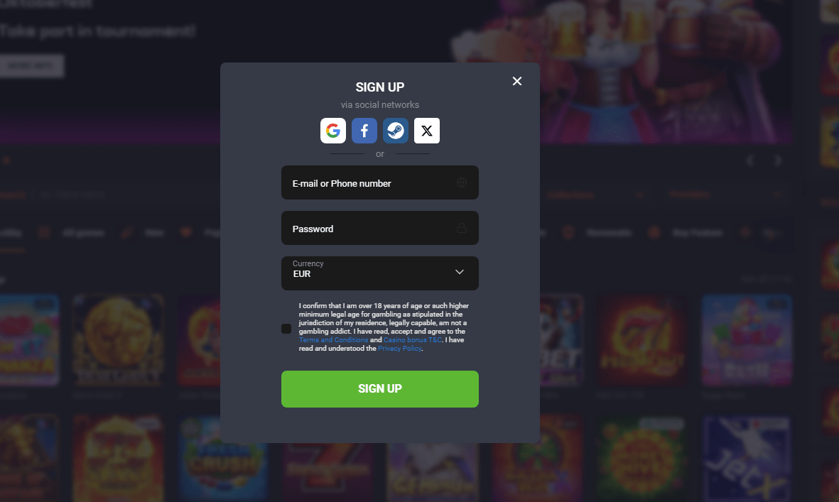 Registration at GG.Bet Online Casino