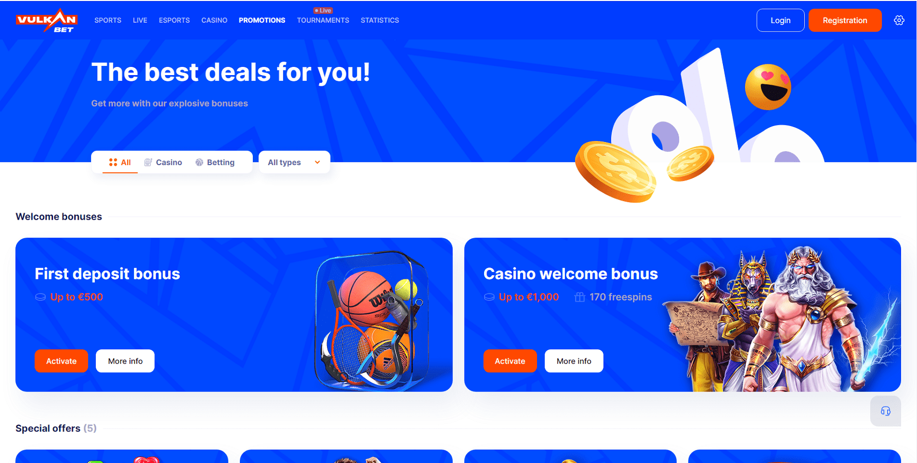 Ações e bônus no Vulkan Bet Casino 