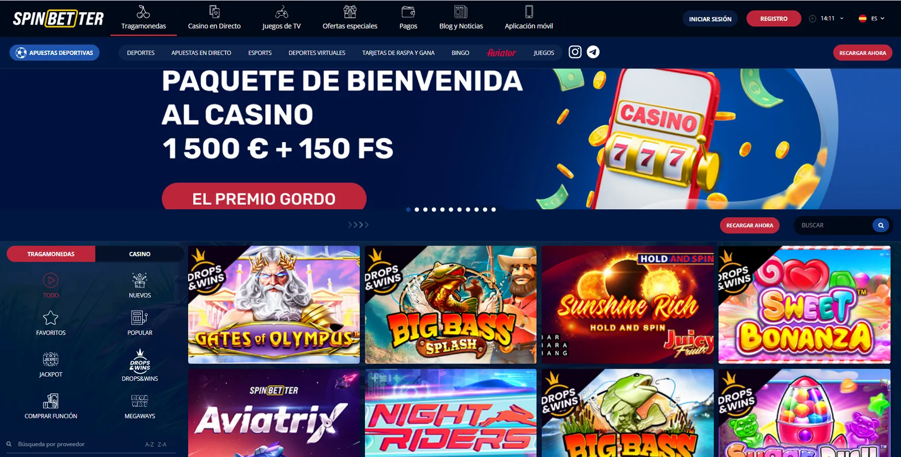 SpinBetter Online Casino Home Page