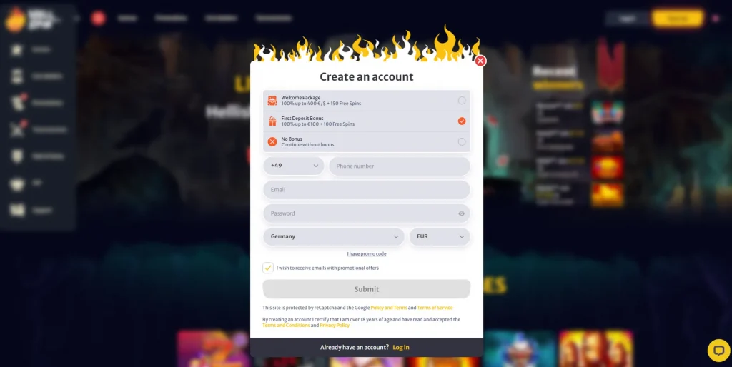 How to Register at Hell Spin Casino