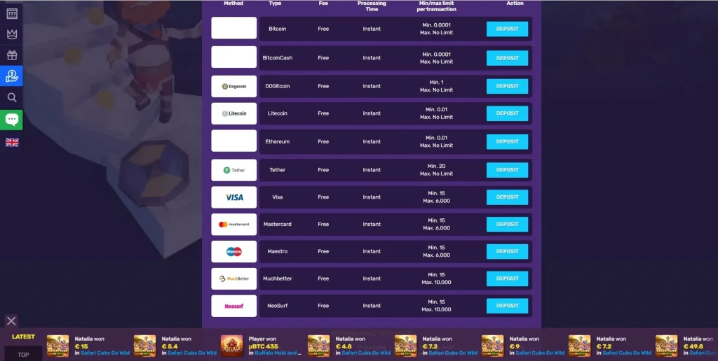 Métodos de pagamento no BitcoinCasino . eu