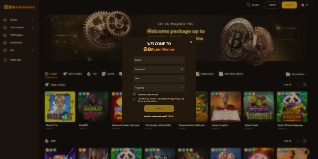 Registro de cassino de jogos Bitcoin