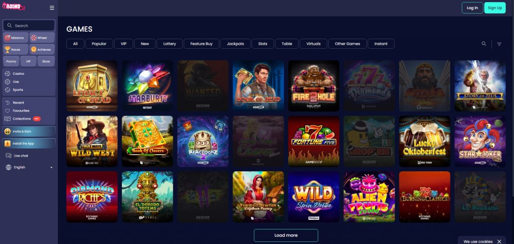 Game Selection at BoomsBet Casino