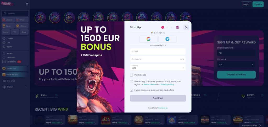 Signing Up at BoomsBet Casino