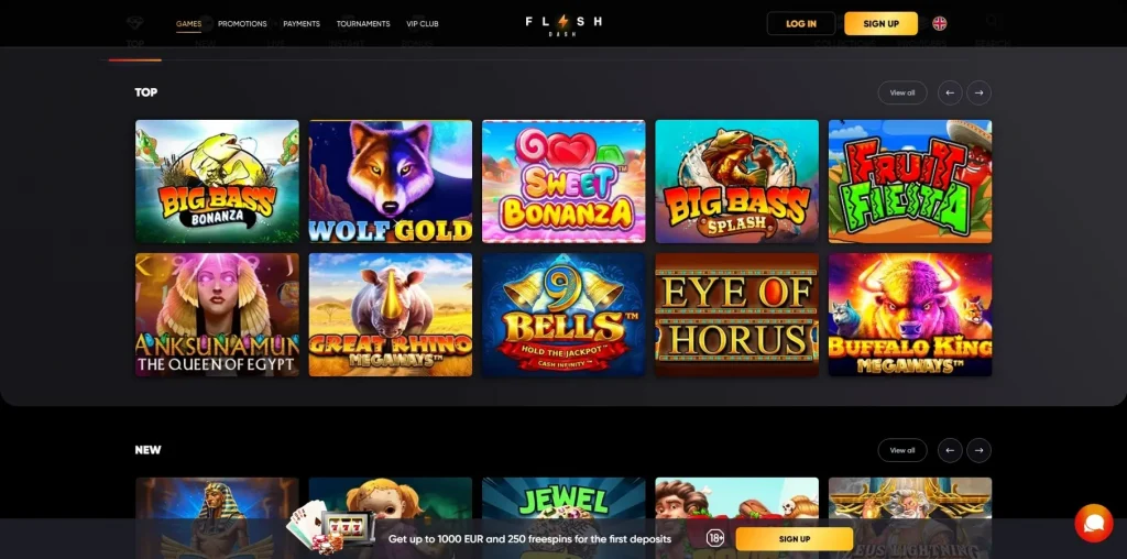 Juegos de tragamonedas en Flash Dash Casino