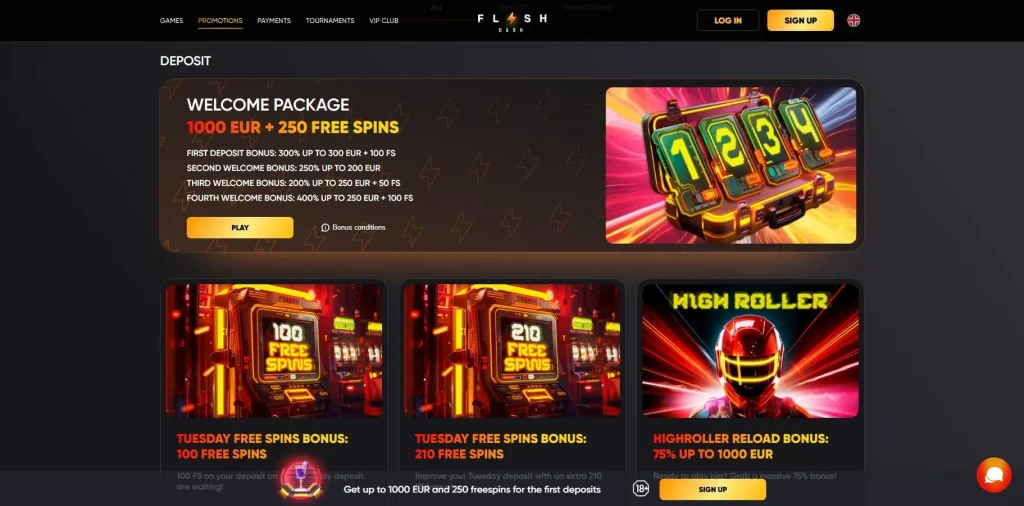 Promociones y bonificaciones en Flash Dash Casino