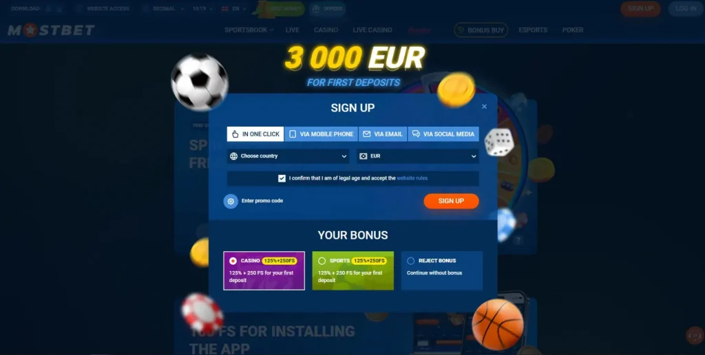 Registrierung bei MostBet Casino