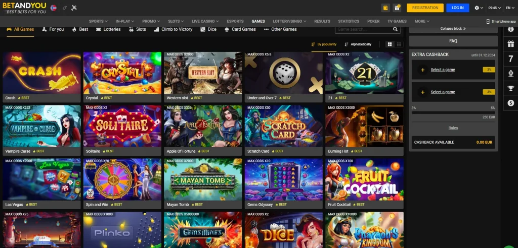 Juegos y proveedores en BetAndYou Casino