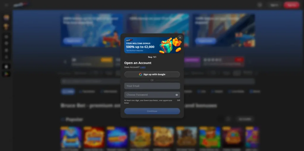 Registration at BruceBet Casino