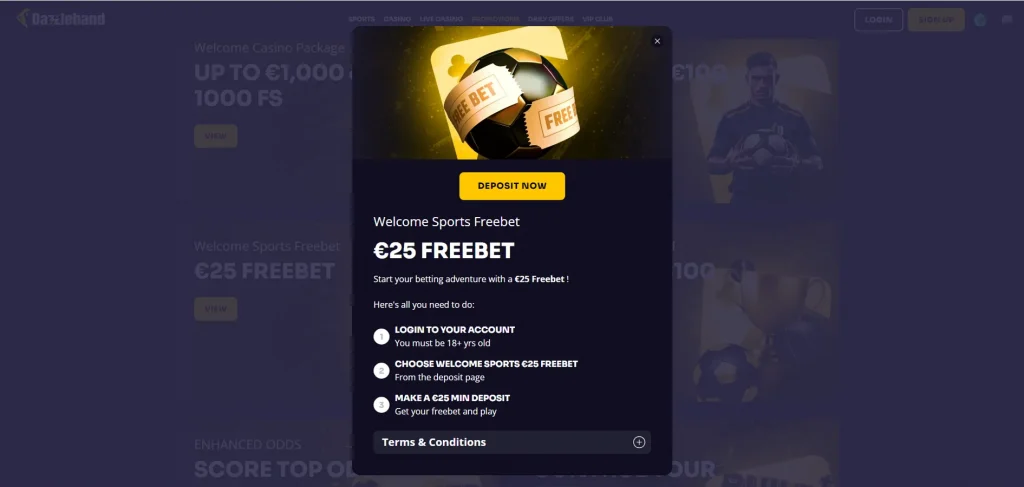 Free Bet at Dazzlehand Casino