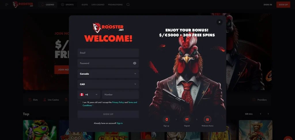 RoosterBet Casino Registrierung