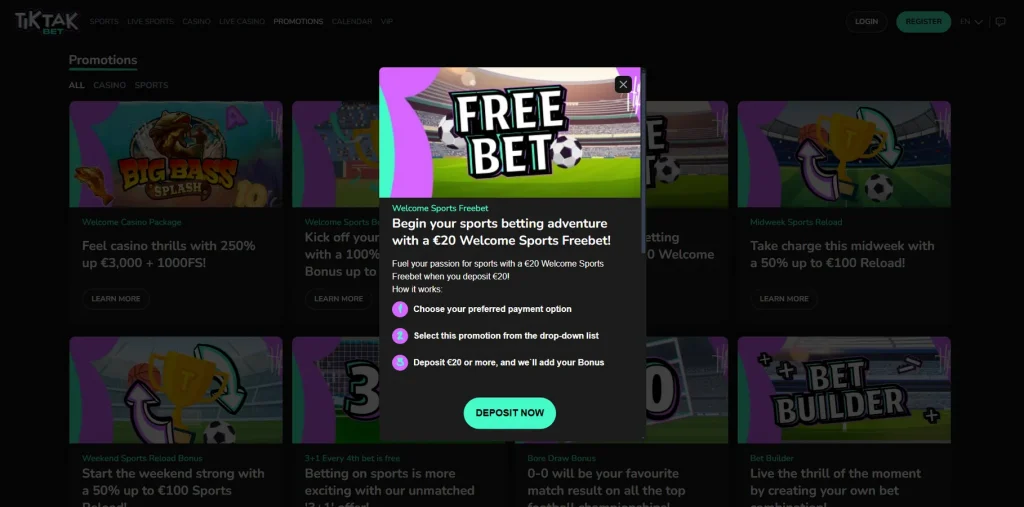 Free Bet at TikTak Bet Casino