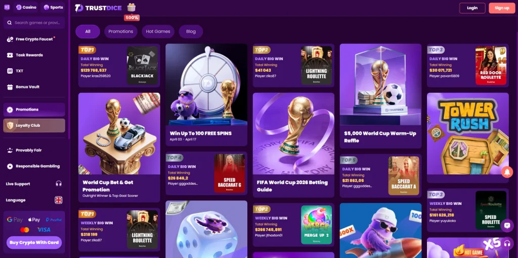 Registration at TrustDice Casino