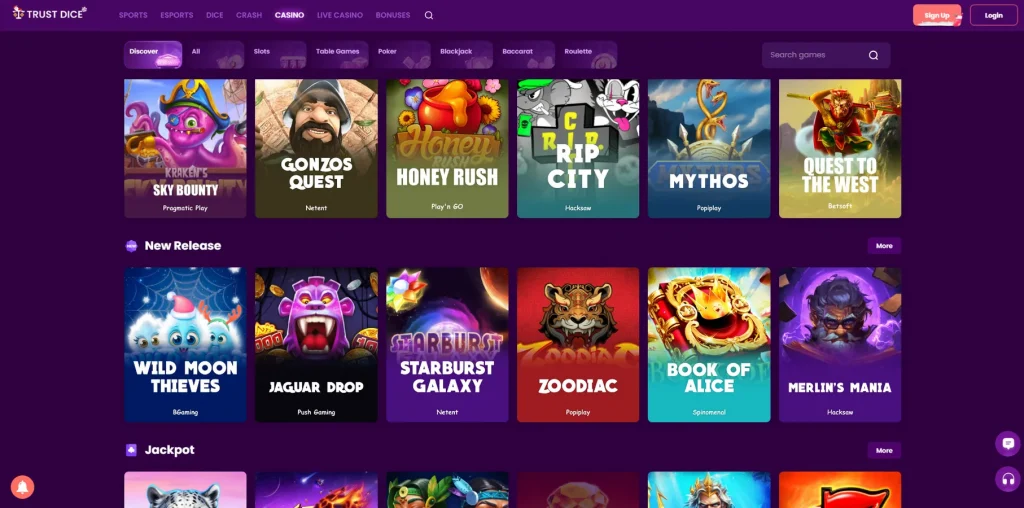 Games and Providers at TrustDice Casino