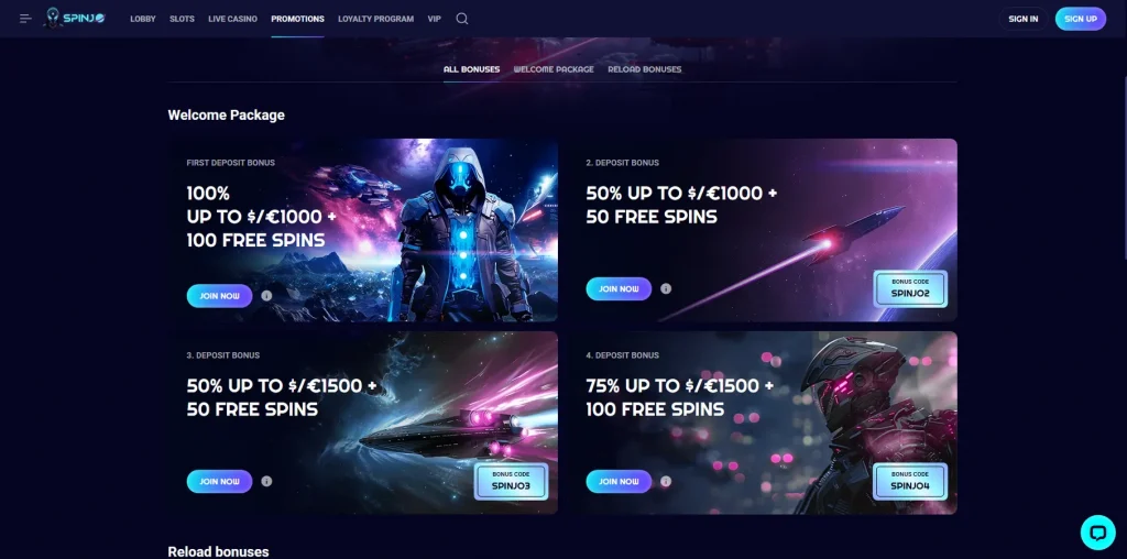 Promotions and Bonuses at Spinjo Casino