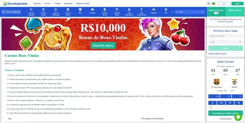 Willkommensbonus im Mundoapostas Casino