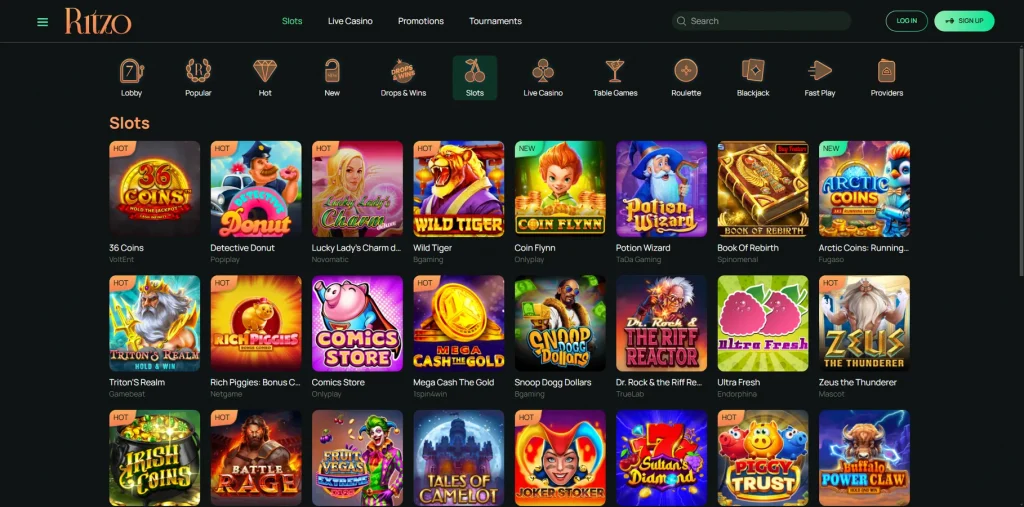 Catálogo de jogos do Ritzo Casino