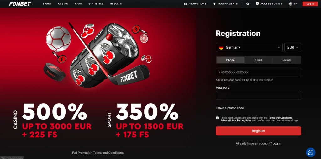 Registro no Cassino Fonbet