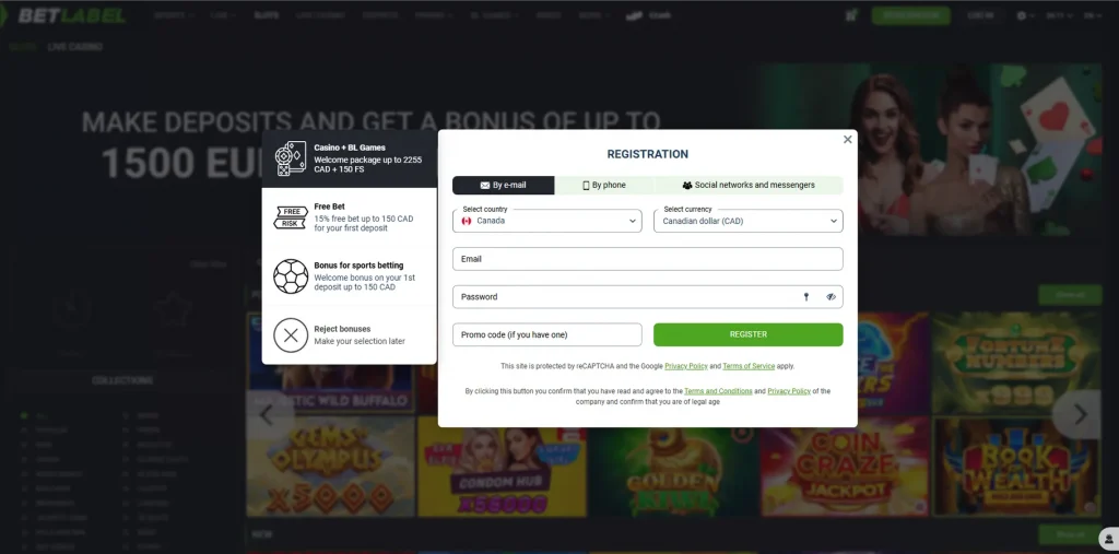 Processo de registro no BetLabel Casino