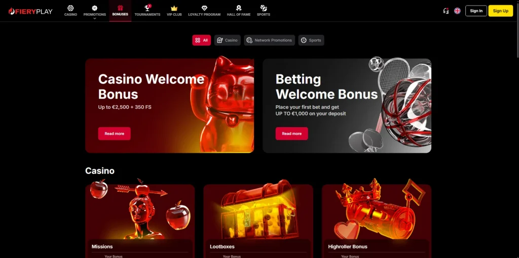 Bonuses & Promotions at FieryPlay
