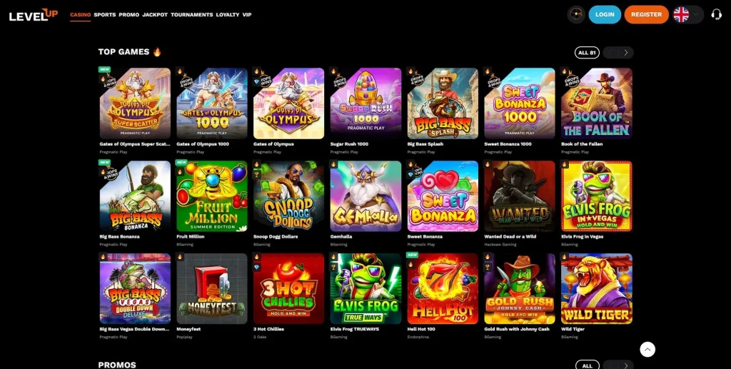 Categorías de juegos de casino en LevelUp