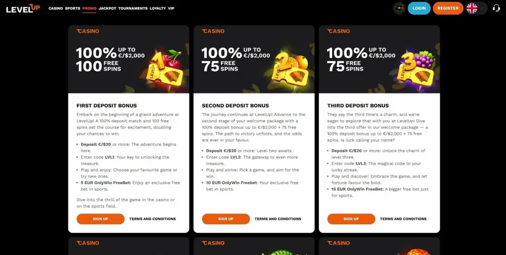 Ofertas de bonos y promociones en LevelUp Casino