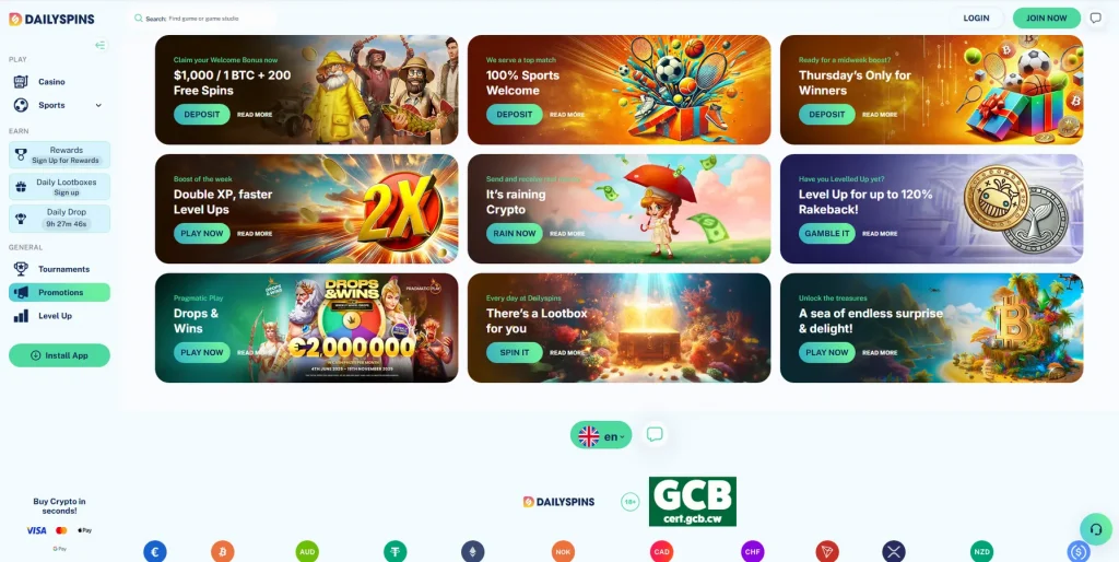 Promoções e bônus no Cassino Dailyspins