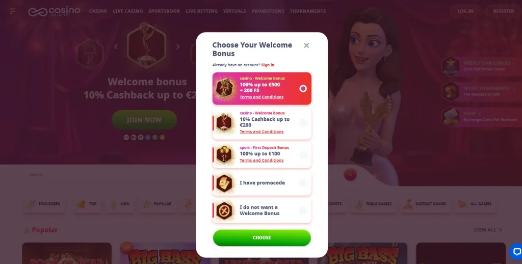 Cómo registrarse en Infinity Casino