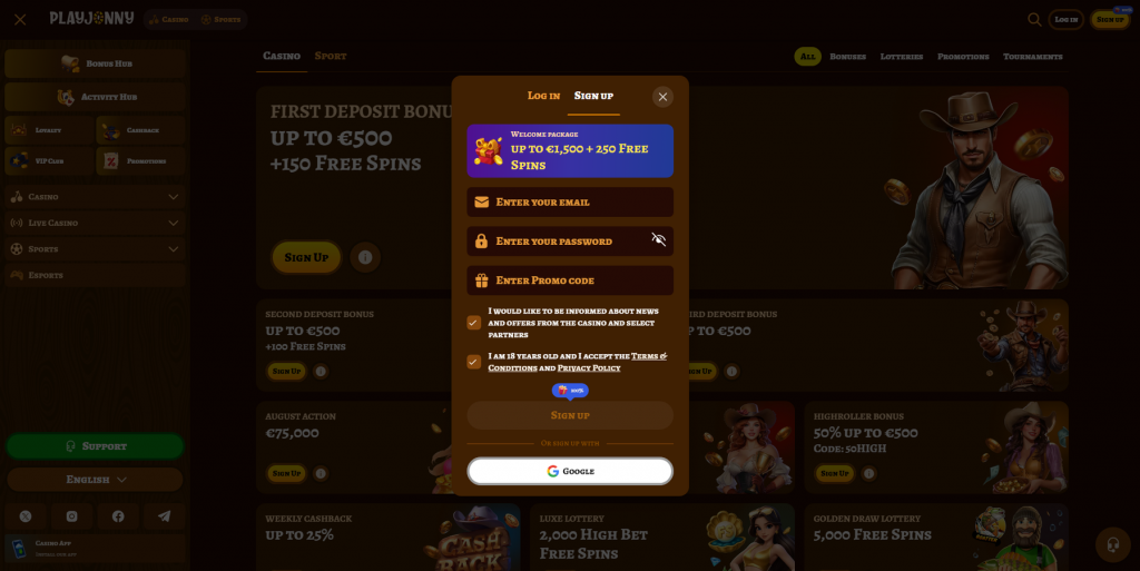 Kontoerstellung im Playjonny Casino