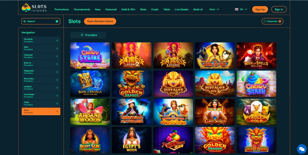 Selección de juegos en Slots Islands