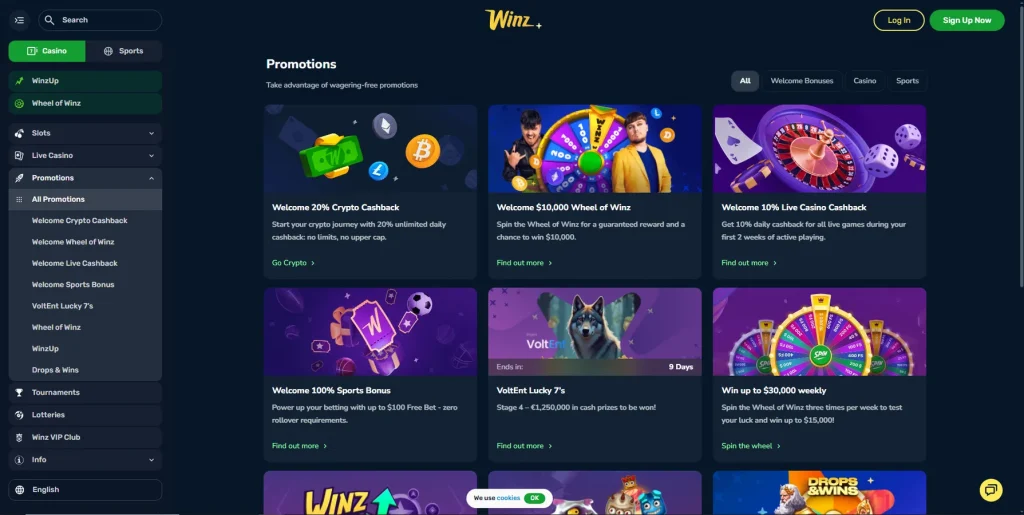 Bonuses & Promotions at Winz.io Casino