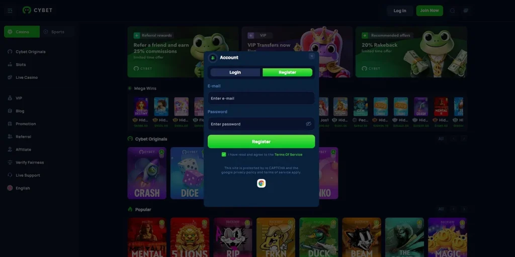 Como registrar no Cybet Casino