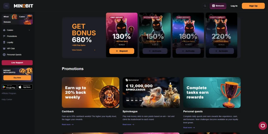 Promotions and Bonuses at MineBit Casino