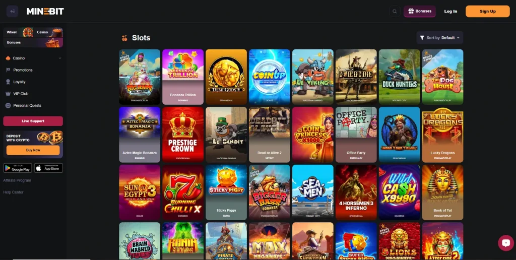 Games and Software Providers at MineBit Casino