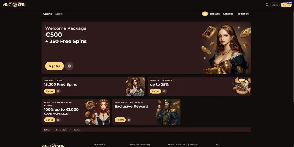 Bônus e promoções no Vincispin Casino