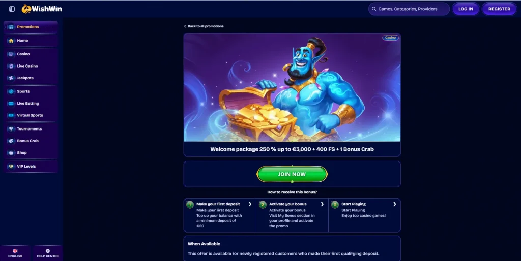 WishWin Casino Welcome Bonus 