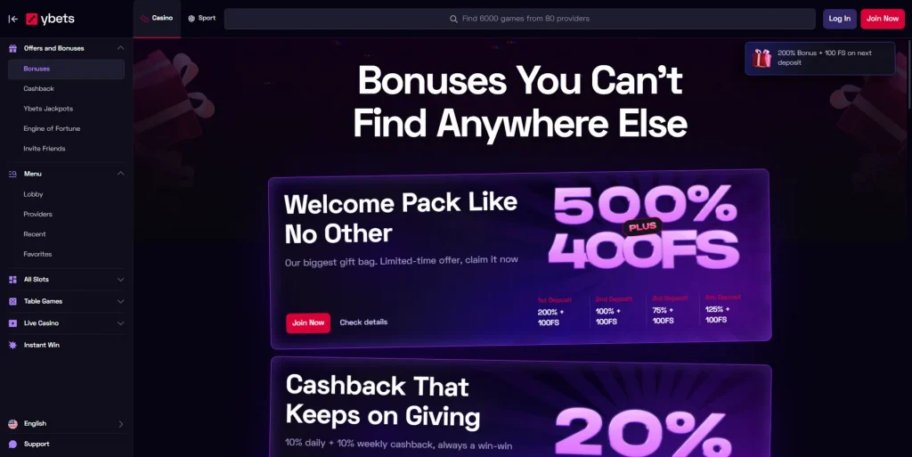 Promotions and Bonuses at Ybets Casino
