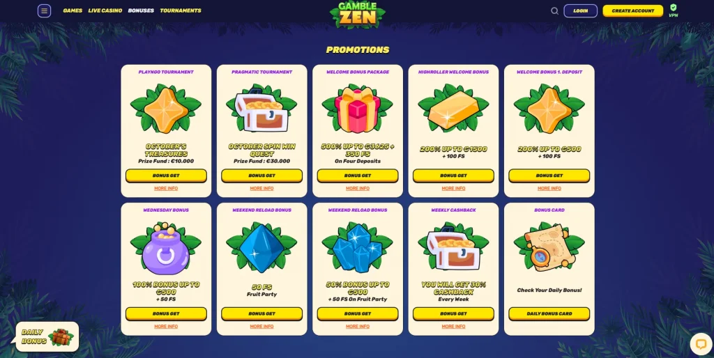 Bônus e promoções no Gamblezen Casino