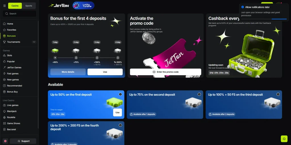 Bonuses & Promotions at JetTon Casino