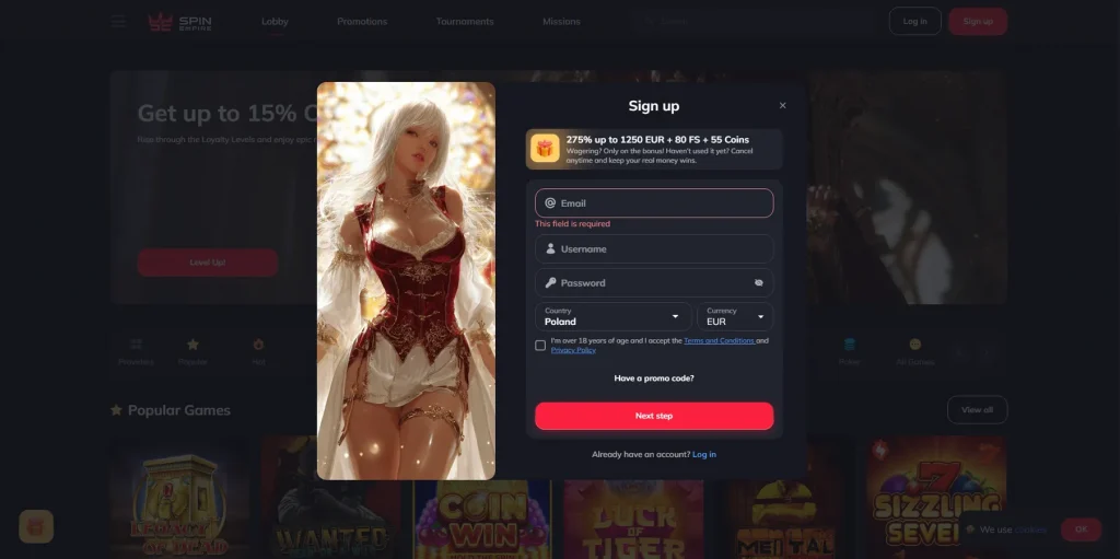 Registrierung im SpinEmpire Casino