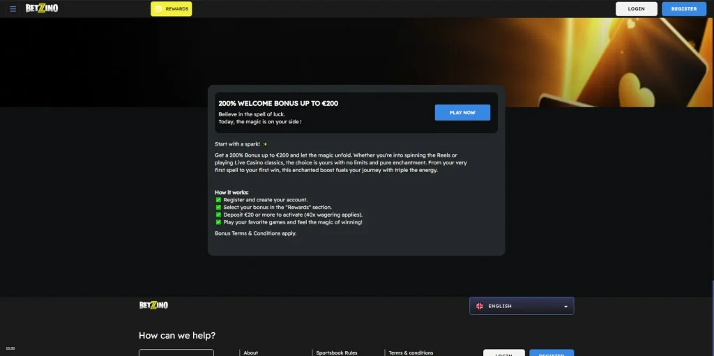 Casino Betzino Welcome Bonus