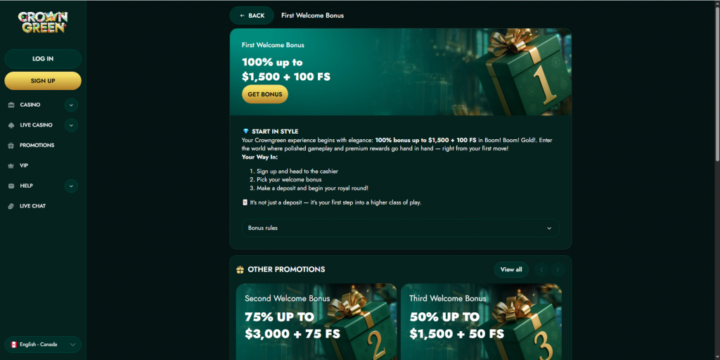 Welcome Bonus at Crowngreen Casino