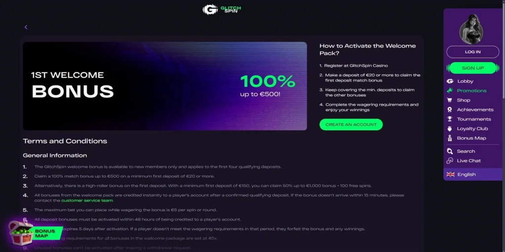 First Deposit Bonus at GlitchSpin Casino