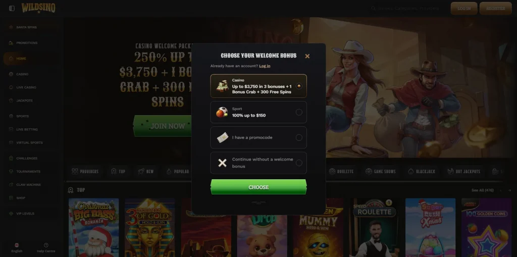 Registration at Wildsino Casino