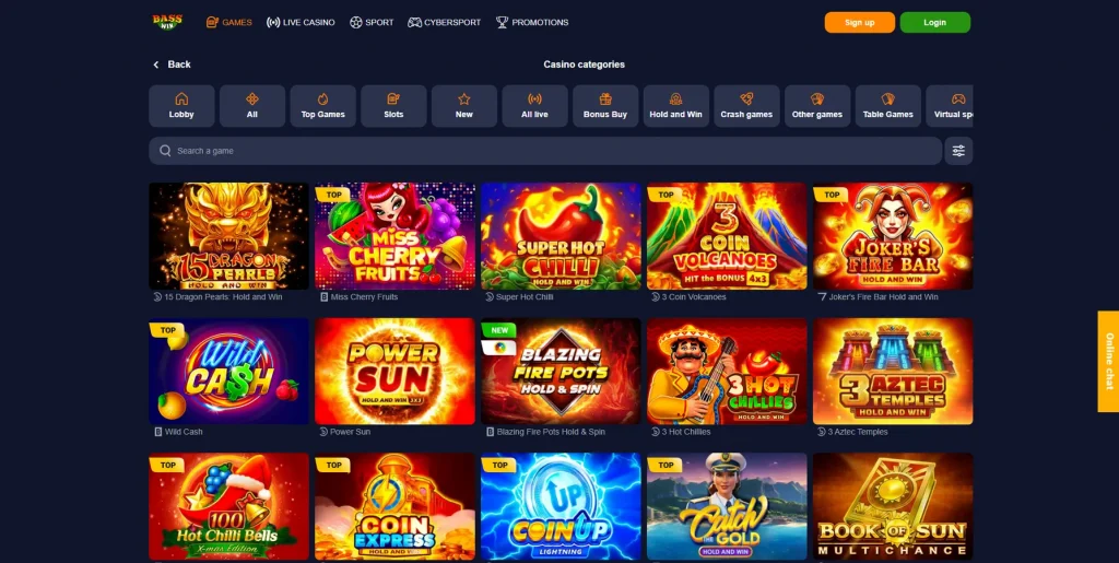 Spiele und Anbieter bei Bass Win Casino