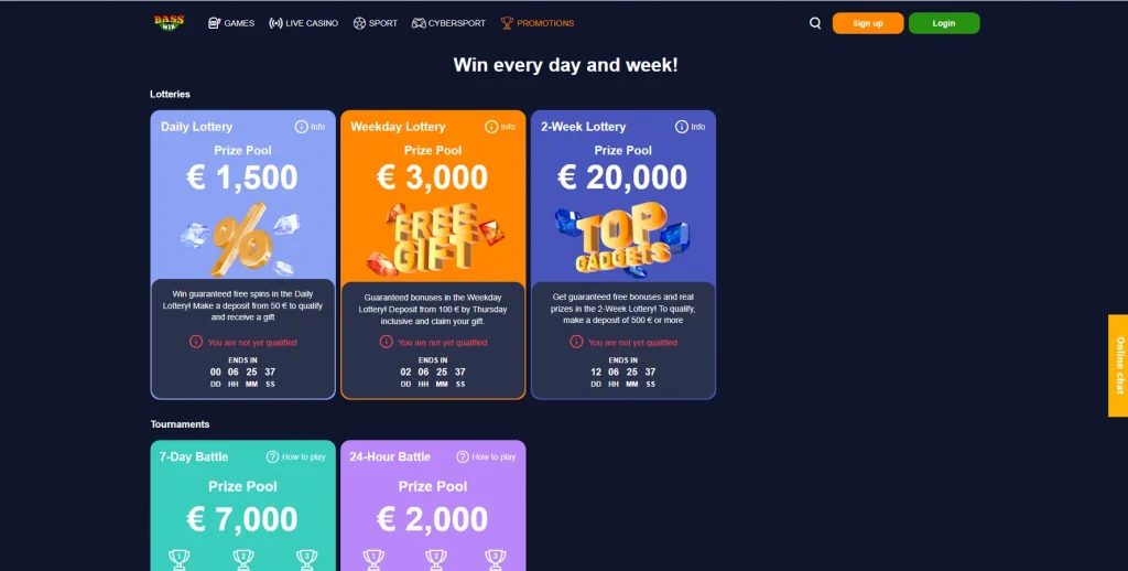 Aktionen und Boni bei Bass Win Casino